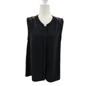 Anthropologie Leifsdottir Womens 6 Top Beaded Chain Sleeveless Black Button
